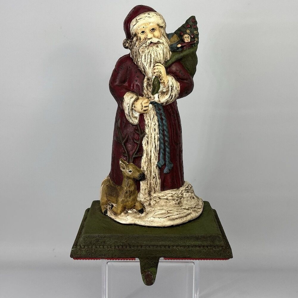 Midwest of Cannon Falls Vintage Cast Iron Stocking Holder Santa & Reindeer 7.5”